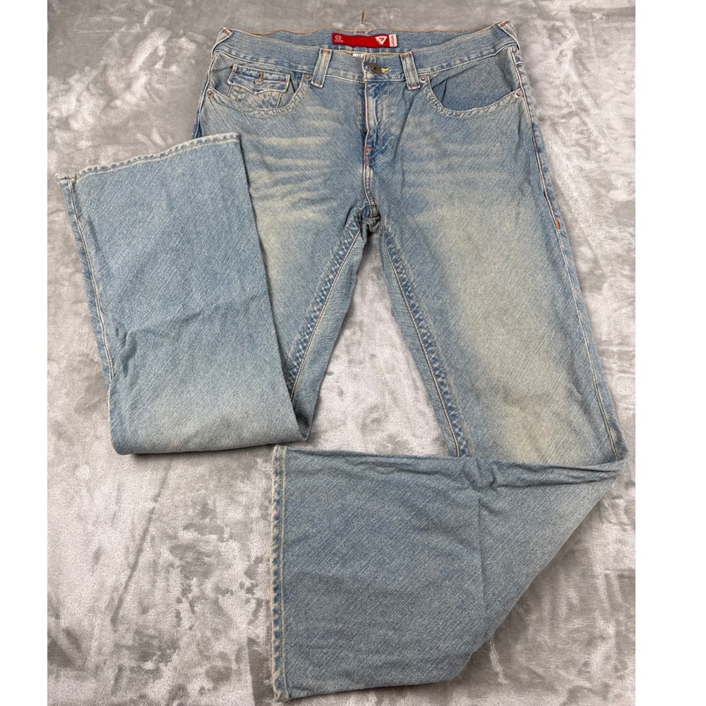 Guess Jeans Mens Light Wash Bootcut Soft Denim Y2K Wide Leg Flap Pocket 36